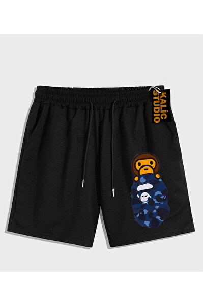 Kalic Studio UNISEX Mr. Bape με μοτίβο μαύρο καλοκαιρινό σορτς