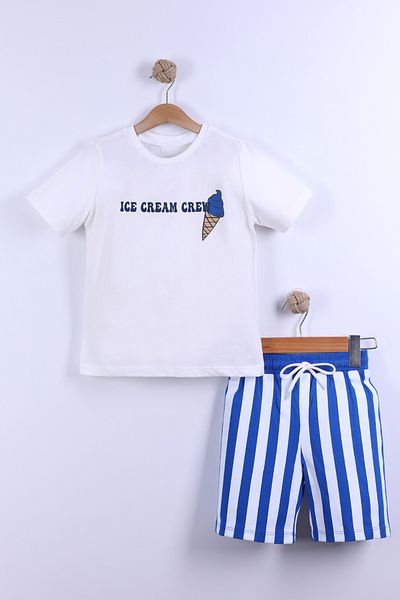 Monila Boys Ice Cream Printed Cotton Tshirt and Striped Shorts Bottom Top Set