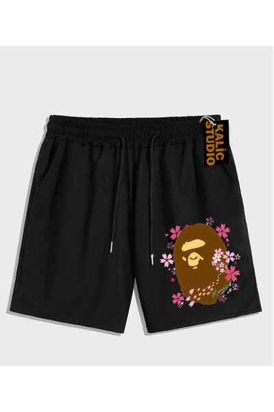 Kalic Studio شورت صيفي أسود منقوش للجنسين من Bay Bape