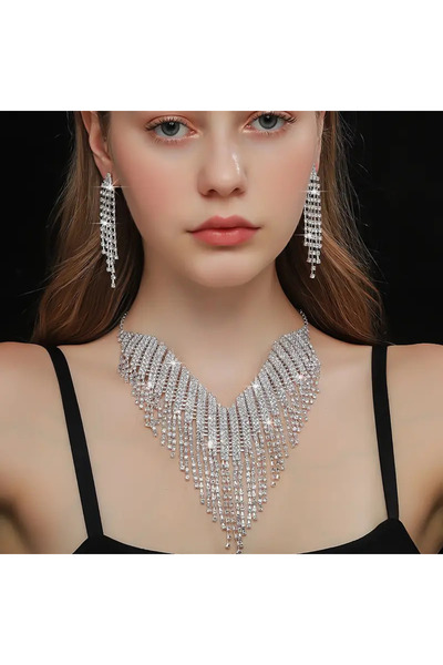 byozanyılmaz Complete Gems-Engraved Design Pendant Earring Set