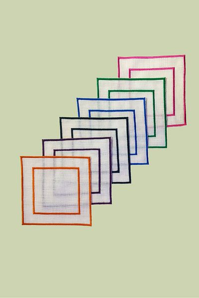 Arancione Co Double Square 6-Piece Cocktail Napkin with Colorful Detail