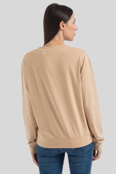 Hugo Boss Regualar Fit Bisiklet Yaka Kadın Sweatshirt Bej