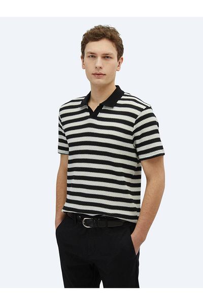 Kip Tricou din amestec de bumbac cu guler polo cu dungi negre