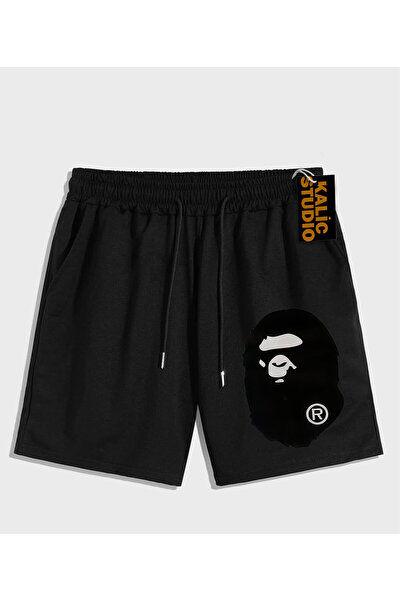 Kalic Studio شورت صيفي أسود منقوش للجنسين من Bay Bape