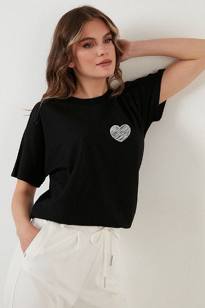 makiteks Tricou cu imprimeu pentru femei, cu gât supradimensionat, cu imprimeu sezonier, tricou negru