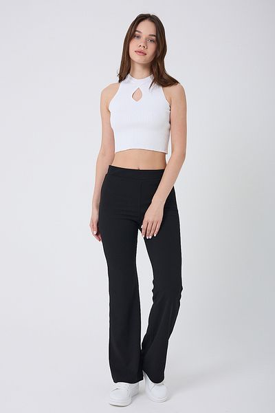 Royalside Women's Lycra Elastic Waist Flared Black Trousers