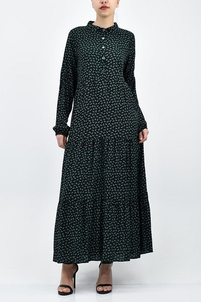 birizmoda Πράσινο φλοράλ βισκόζη Hijab φόρεμα με μαύρο φόντο