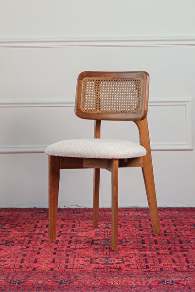 Woodenbend Mirla Ahşap Hazeranlı Sandalye Ceviz Rengi Tekli Yemek Odası ve Mu...