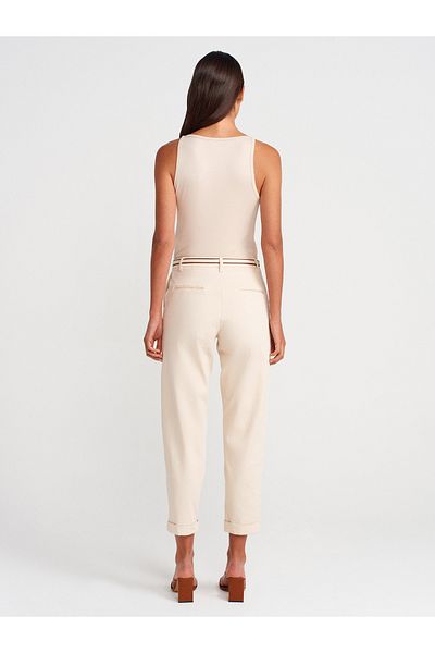 Dilvin 71651 Belted Chino Trousers-Ecru
