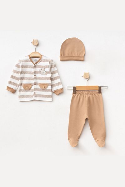 Aziz Bebe Cute Horse Patterned 3-Piece Baby Set with Bottom and Hat and Feet, Size 0-3-6 Months