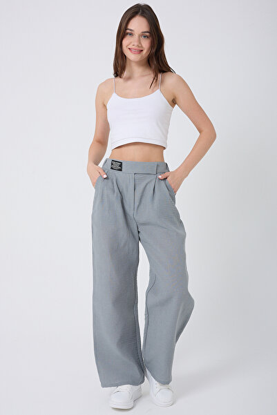 Royalside Ženske palazzo pantalone visokog struka sa čičkom, antracit boje