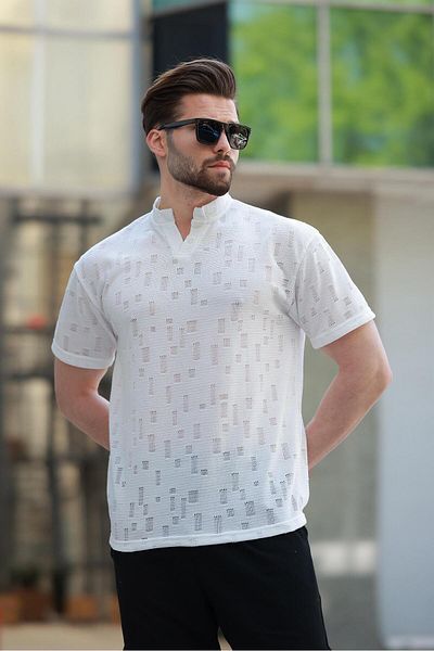 Madmext Tricou de bază pentru bărbați cu guler Ecru Judge E7148