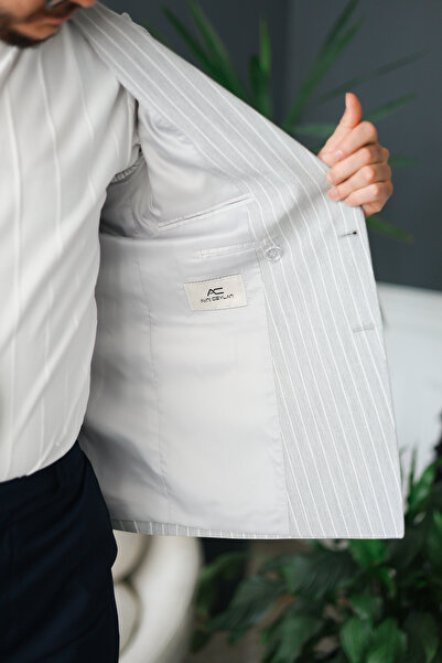 Avni Ceylan Gofre Kumaş İtalyan stil slim fit kruvaze erkek ceket special edition Gri