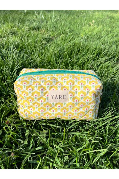 Yare Atelier Жълта платнена чанта за грим, преносима чанта за грим, чанта за пътуване