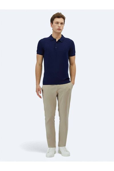Kip Navy Blue Polo Collar Plain Knitted Knitwear