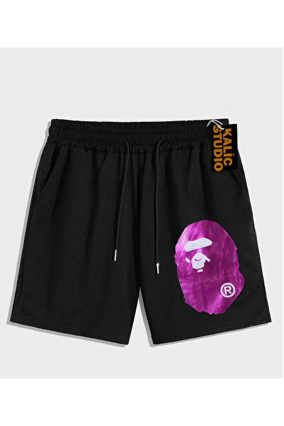 Kalic Studio PANTALONI SCURT DE VARĂ UNISEX Mr. Bape cu model negru