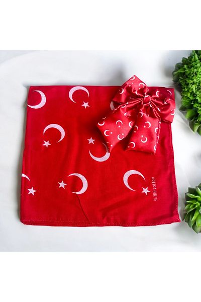 ALS Tasarım Dünyası   Red Crescent Star Bandana and Satin Bow Buckle Set April 23 Combination