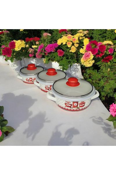 emaye market Enamel 3-Piece Cook, Hide Pots and Storage Container Set 9 Pieces