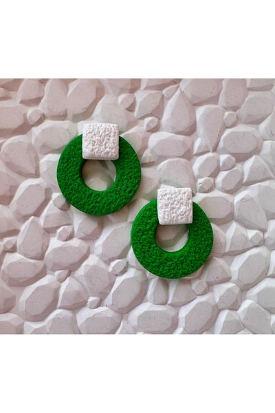 ACCESSORY Green Circle White Square Earrings