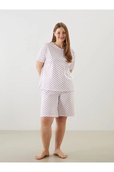 LC Waikiki Σετ πιτζάμες LCW DREAM Ecru Plus Size Heart Print για γυναίκες με σορτς