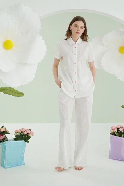 NBB Pink 100% Cotton Kurseteci Pajama Set with Front Buttons and Pockets