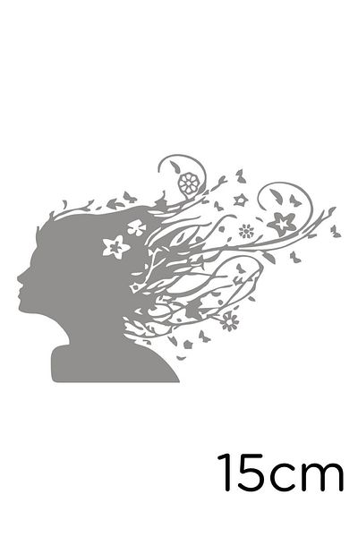 New Jargon Butterfly And Flowers Inside Woman's Hair Sticker 15cm -