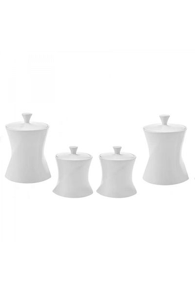 Karaca Saturn 4 Piece Porcelain Spice Jar Set Rack Set White