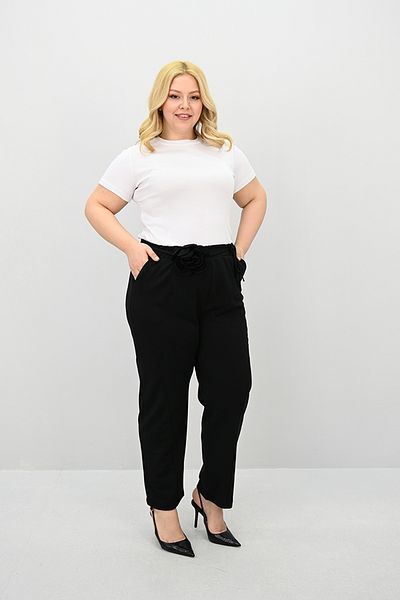 Koza Butik Women's Plus Size Rose Belt Detailed High Waist Pants 6327-25
