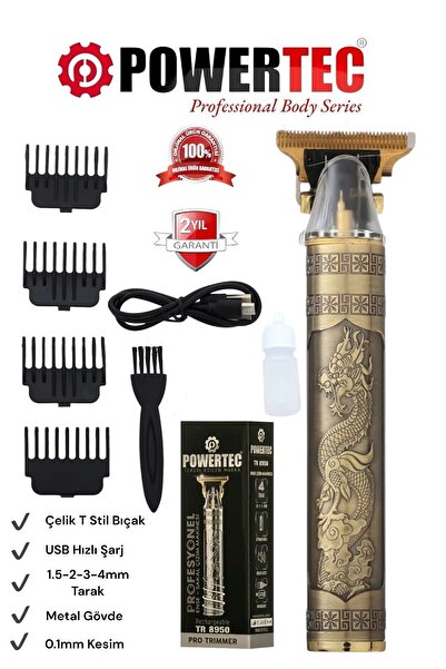 POWERTEC Tr-8950 Profesyonel Şarjlı Saç Sakal Vücut Kıl Tüy Alma Kadın Erkek Lazer Öncesi Epilasyon Makinesi