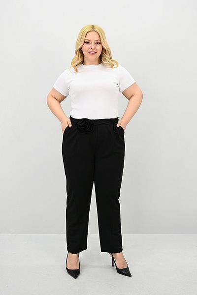 Koza Butik Women's Plus Size Rose Belt Detailed High Waist Pants 6327-25