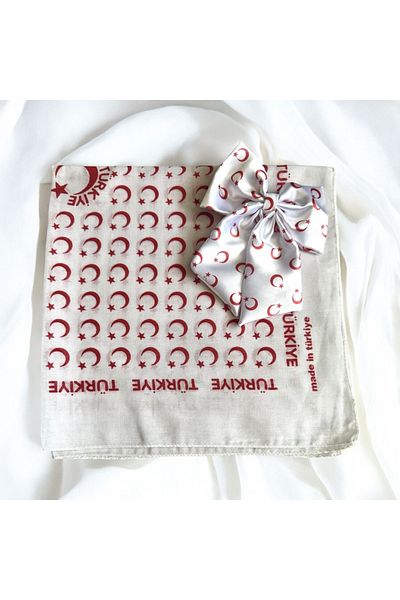 ALS Tasarım Dünyası White Color Bandana and Satin Bow Buckle Set April 23 Combination