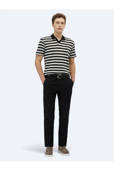 Kip Tricou din amestec de bumbac cu guler polo cu dungi negre