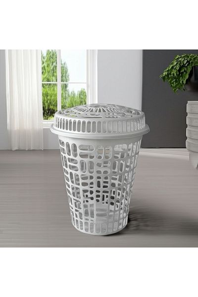 Yolo 60 Liter Round Tall Laundry Bin with Lid -White
