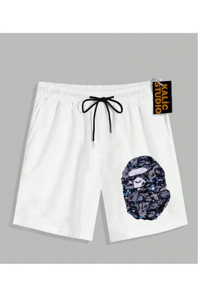 Kalic Studio UNISEX Mr. Bape με μοτίβο λευκό καλοκαιρινό σορτς