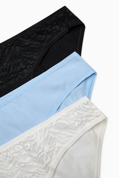 Penti Weiche Pastelltöne Spitze Detaillierte Baumwolle 3 Stück Slip Höschen