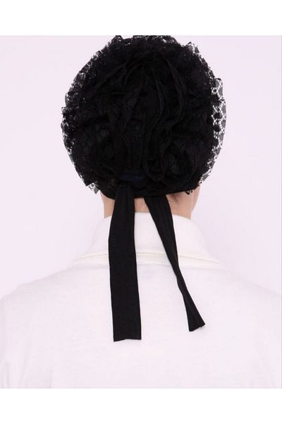 LAVENDER Silicone Seamless Ruffle Bonnet Black