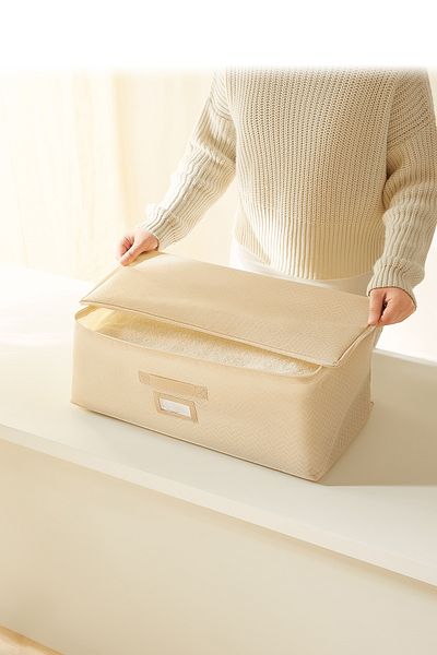 Ocean Home Textile Πουλόβερ 5 τεμαχίων μεσαίου μεγέθους μπεζ με βάση ψαροκόκκαλο κάτω μέρος ριχτάρι 52x28x21