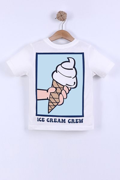 Monila Boys Ice Cream Printed Cotton Tshirt and Striped Shorts Bottom Top Set