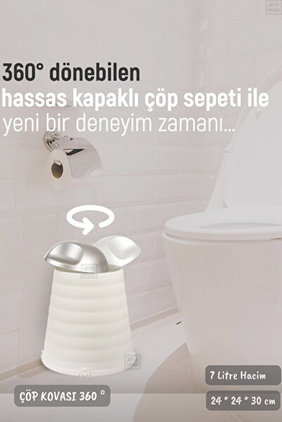 Jet's Home Çöp Kovası Bas-çek Kapaklı Çöp Kutusu Banyo Çöp Kovası Beyaz 7 Litre