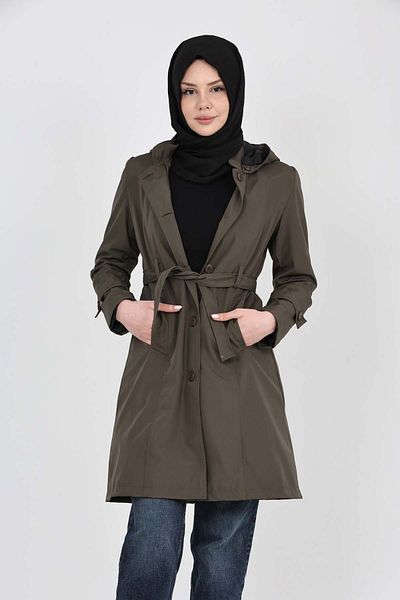 S&V TEKSTİL Women's Khaki New Trend Hijab Trench Coat