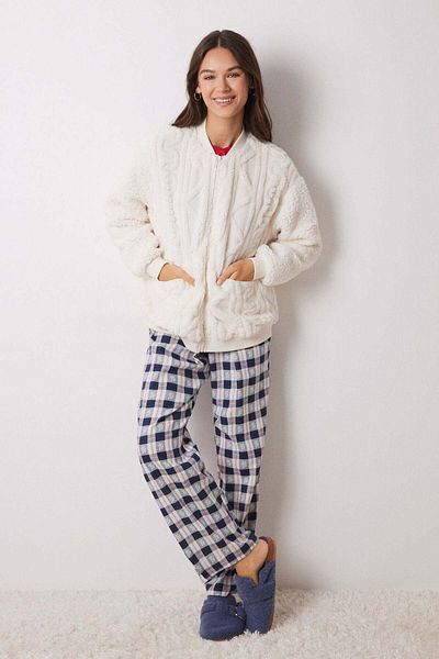 Women'secret Short faux shearling sleeve robe