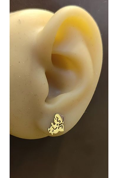 FG KONNİCHİWA 100% Steel Double Earrings Stainless Steel Blackened Patterned Icon Earrings (2 Pieces)