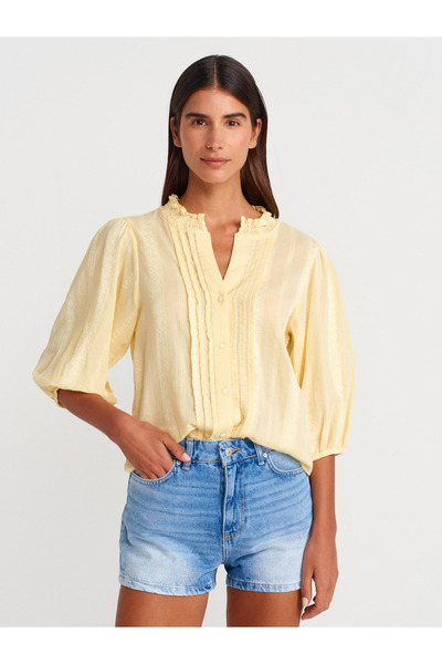 Dilvin 71974 Taşlanmış Mom Denim Şort-Mavi