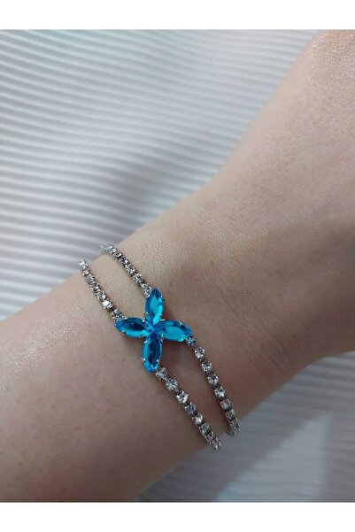 Avcıoğlu Aksesuar اسوارة نسائية مرصعة بالزركون والكريستال وحجر الاكريليك اللوز مطلية بالفضة