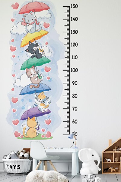 MSticker Sevimli Kedilerle Süslü Boy Cetveli Sticker, Çocuk Bebek Odası Boy Ölçer Sticker