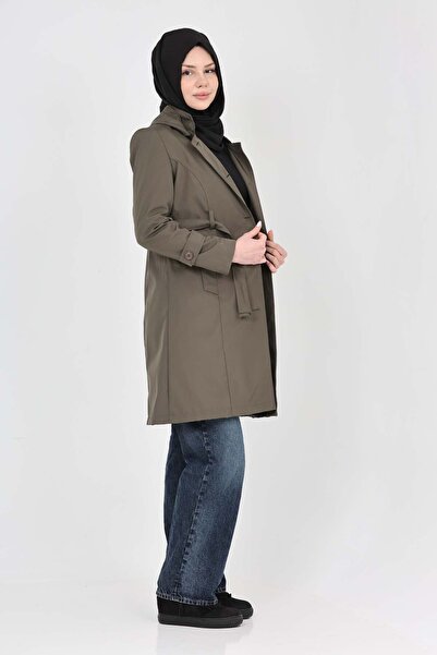 S&V TEKSTİL Kadın Haki Yeni Trend Tesettür Trençkot