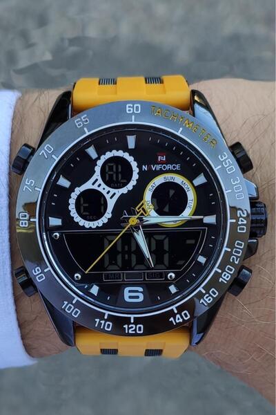 Naviforce DİJİTAL ANALOG SARI KAYIŞLI ALARM AYDINLATMALI CASUAL ERKEK KOL SAATİ