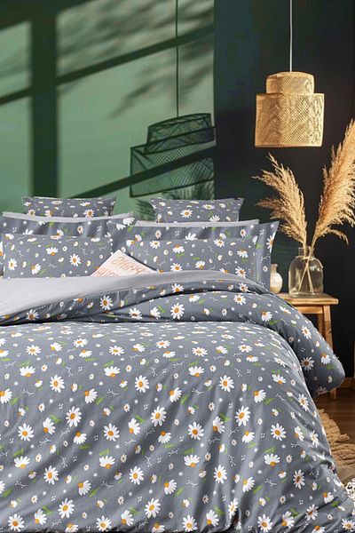 İQON Fitted Sheet Duvet Cover Set Double Size Dream Grey