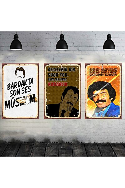 TAKIFİX Müslüm Gürses Sözleri Seti 3 Adet 20x30 Cm Retro Ahşap Tablo