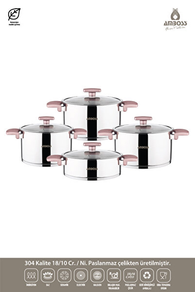 Amboss Enio 8 Parça Paslanmaz Çelik Tencere Seti Rose Gold Eni-8620